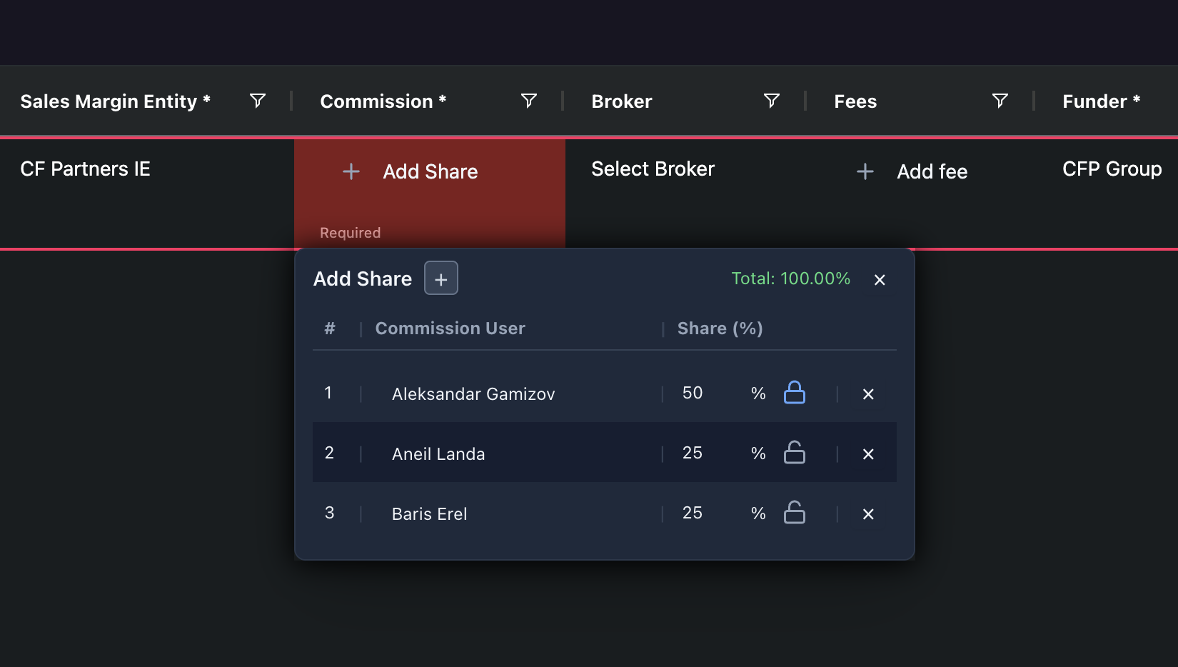 Add Share Error Validation