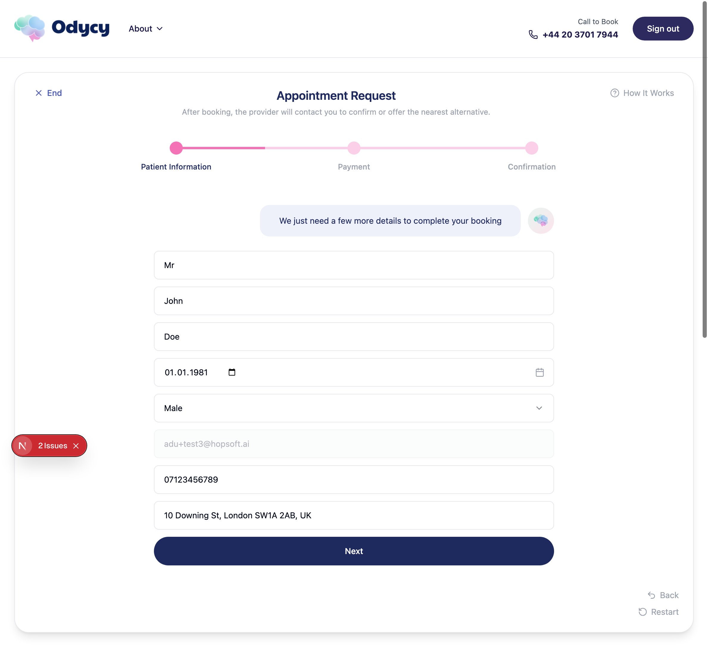 Appointment Request Info