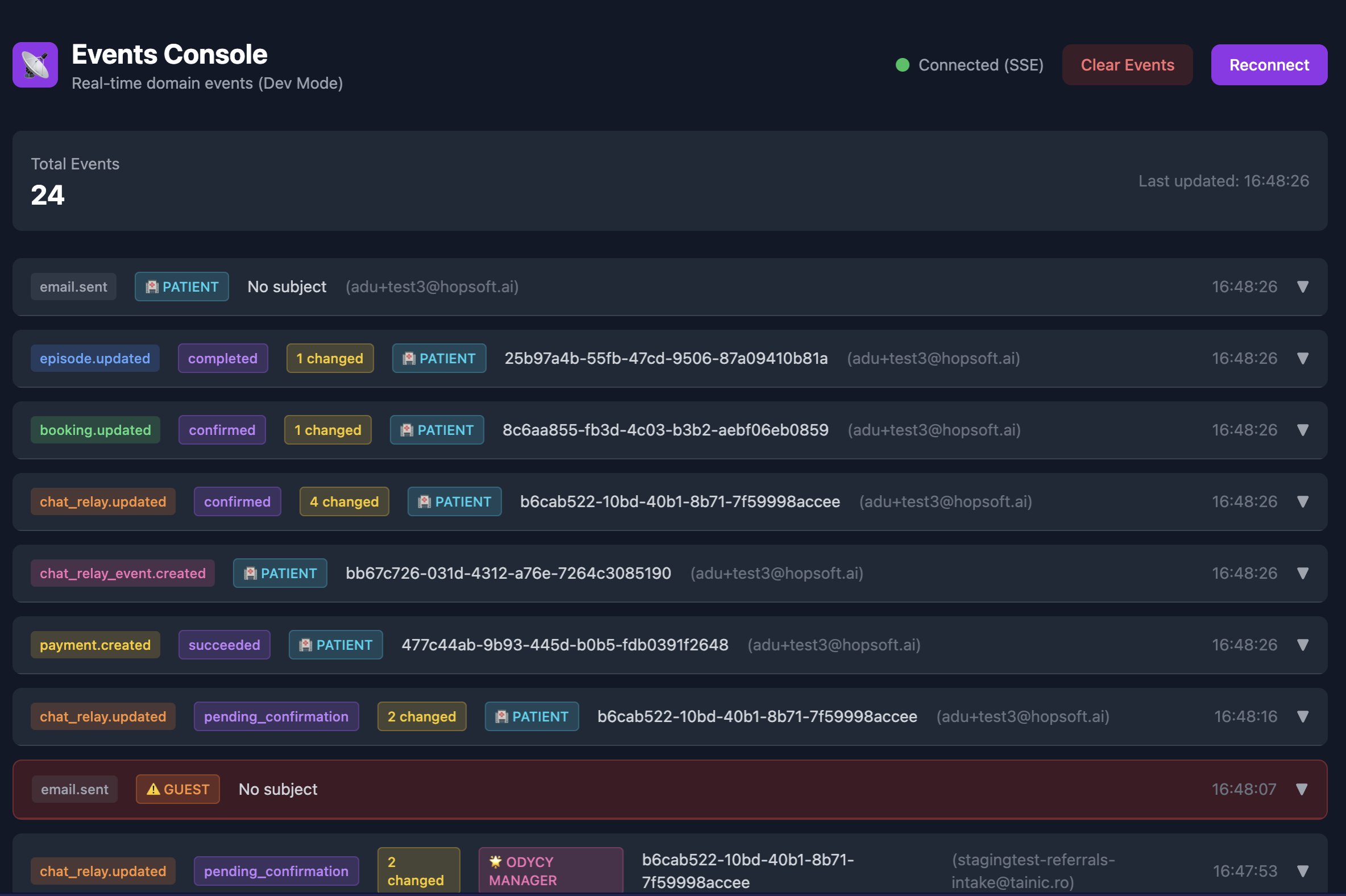 Events Console Events