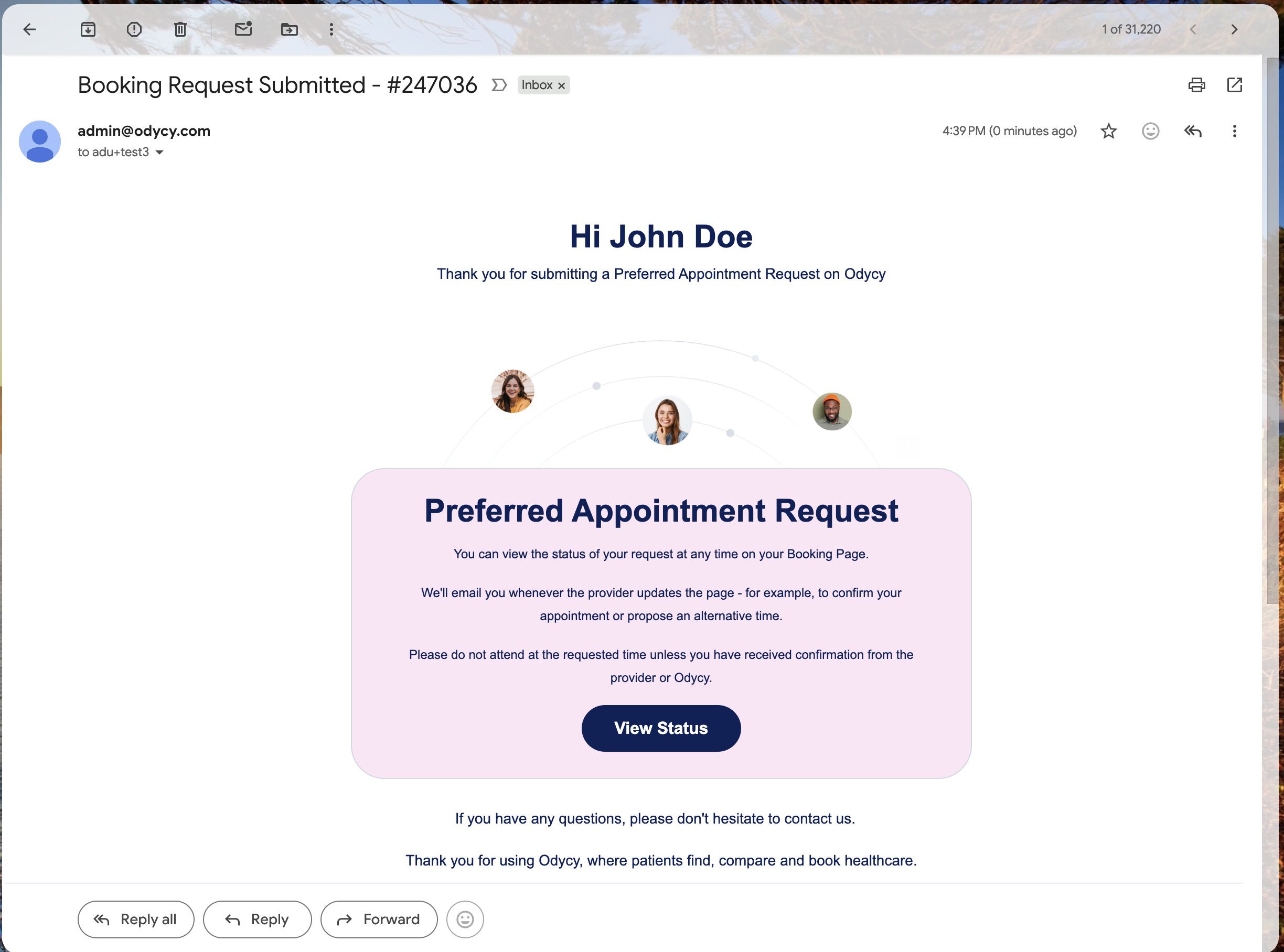 Patient Booking Request Email